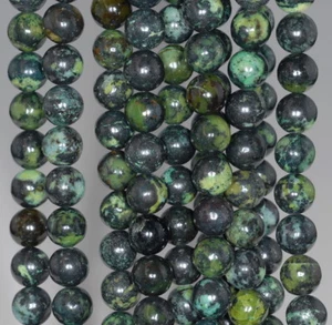 "CUENTAS SUELTAS REDONDAS DE PIEDRA PRECIOSA CRISOPRASA VERDE NEGRA DE 8 MM 15,5" - Imagen 1 de 4