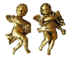 Juego de 2 ángeles querubines de pared vintage victorianos Hollywood Regency MCM - Imagen 1 de 12