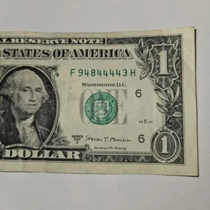 Quad Note-4 in-a-row $1 Dollar Bill 94844443 Fancy Serial Number (B303) - Picture 1 of 4