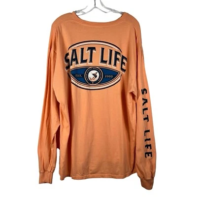 Salt Life 橙色长袖双面剑鱼标志图案 T 恤 XL 海滩 — 第 1/4 张图片