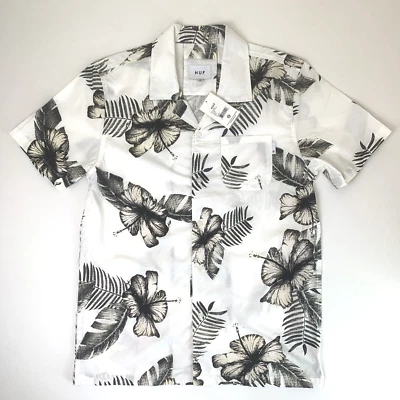 Camisa HUF Manga Corta Botón Para Hombre Talla Mediana Blanca UV Reactiva Floral Tropical Foto 1 de 4