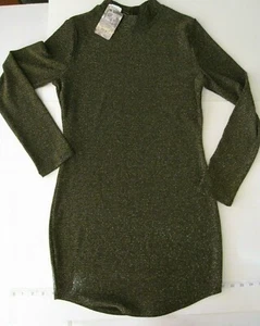 Ladies Forever 21 Metallic Sz Large Dress Short Black/Gold Stretchy Bling - Picture 1 of 7