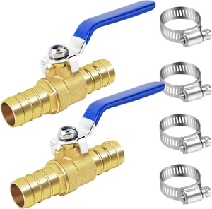 Brass Hose Barb Ball Valve Kit-2Pcs 5/8" Heater Hose Shut off Valve with Stainle - Picture 1 of 12