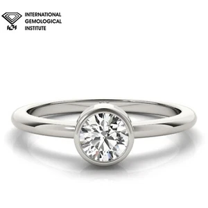Anello di fidanzamento solitario IGI D/VS taglio tondo diamante coltivato in laboratorio lunetta intera - Foto 1 di 50