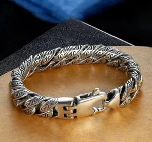 Men's Solid 316L Engraved Stainless Steel Braided Cuban Bracelet Jewellery Gift - Picture 1 of 6