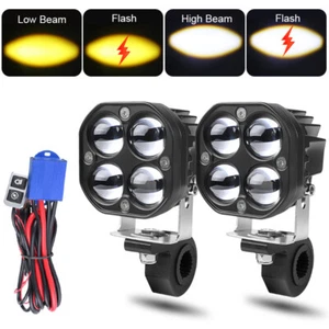 2x Motorrad LED Scheinwerfer Fernlicht Fern/Abblendlicht mit Schalter Universal - Bild 1 von 11