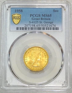 1958 Great Britain Gold Full Sovereign Elizabeth II PCGS MS65 Super Luster #S47A - Picture 1 of 4