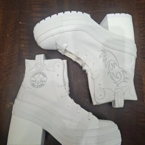 Converse Chuck 70 De Luxe Heel Western Hi Platform Shoes White Women's Size 8 - Picture 1 of 5