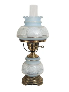 Vintage Quoizel Satin Lace Hurricane Lamp Blue 17" - 20" Tall NU Wiring & Switch - Picture 1 of 13