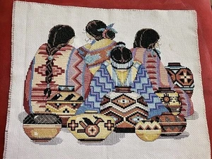 Complete Native American Finished Cross Stitch Embroidery Square Patch 18x14" - Picture 1 of 3
