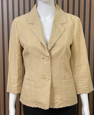 Blazer Harold's Para Mujer 8 Marrón Lino Abrigo Muesca Solapa Un Pecho Negocios Foto 1 de 4