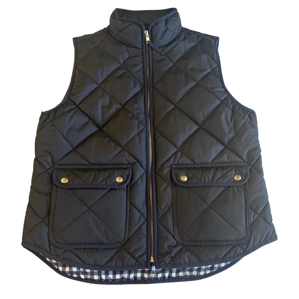 J. Chaleco acolchado Crew negro forrado con guinga bolsillos con cremallera para mujer talla L Foto 1 de 4