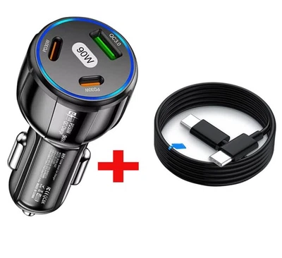 Cargador de coche PD 90W carga rápida tipo C para iPhone 17 16 15 14 13 12 11 Pro Max Foto 1 de 4