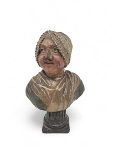 Buste En Terre Cuite Polychrome Caricatural D'une Dame, Paysanne XIX eme 19th - Picture 1 of 8