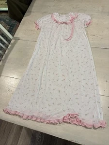 VTG Laura Dare Nightgown Girls 12 White Pink Floral Long Cottagecore USA - Picture 1 of 20