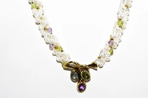 $5,000 14K Yellow Gold 4.30MM/38.00CT Pearl & Natural Gemstone Twisted Necklace - Picture 1 of 7