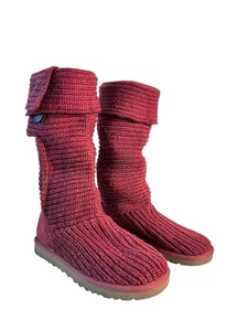 Ugg Australia Women’s 5819 Red Classic Cardy Picante Knit Boots US 9 Convertible - Picture 1 of 13