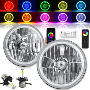 7" RGB Phone RF SMD Multi-Color Halo LED Headlight Pair For 76-25 Jeep Wrangler - Picture 1 of 12