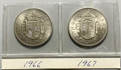 Pair Of 1966 & 1967 United  Great Britain 1/2 Crown Half Crown Nickel Coins - Image 1 of 2