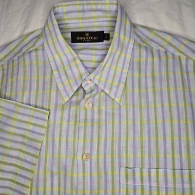 Bugatchi Uomo Button Down Shirt Short Sleeves Light Multicolor Men's Size Large - Image 1 of 4