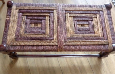 Mid century double sized rosewood and rope handmade foot stool rare example - Image 1 of 4