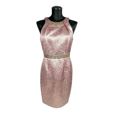 Vestido de Cóctel Colección Carmen Marc Valvo Talla 2 Rosa Brocado Adornado Foto 1 de 4