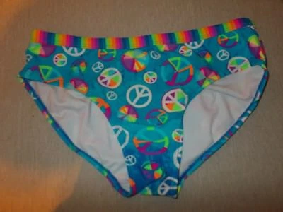 Parte inferior de bikini Op Girls talla 18 1/2 colorida forrada con signos de paz Foto 1 de 3