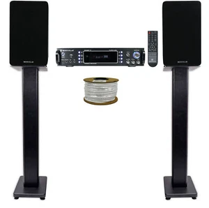 Rockville RPA60BT Receiver+(2) 5.25" Black Bookshelf Speakers+Black 28" Stands - Picture 1 of 12