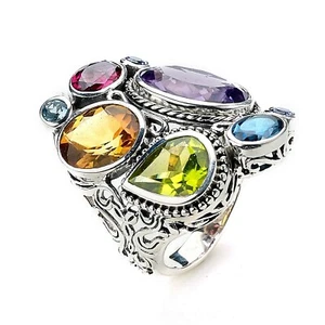 Samuel B Behnam Large Multi Color Gemstone Ring 18K Gold & Sterling 54873R.SLM - Picture 1 of 7