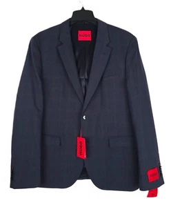 Hugo Boss Men's Modern-Fit Stretch Wool Suit Jacket Dark Blue Plaid 38S NWT - Picture 1 of 6
