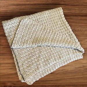Vintage Handknit Crochet Baby Blanket Tan Brown Taupe Infant Crib Wrap - Picture 1 of 6