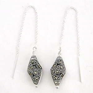 "IAJ" FANCY MARCASITE DIAMONDS STERLING SILVER Ear Threads Threader Earrings - Picture 1 of 1