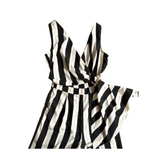 L'ATISTE by Amy Striped Jumpsuit Wide Leg Sleeveless Romper Black White Orange S - Picture 1 of 17
