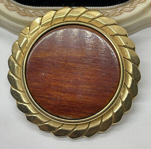 Vintage Brooch Pin Gold Tone Wood