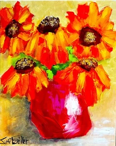SUNFLOWERS colorful PAINTING canvas 16 x 20 original SWARTZMILLER DNA SIGNED ART - Picture 1 of 24