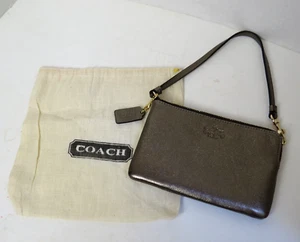 Coach Metallic Bronze Gold Light Pebbled Leather Finish Wristlet with Dust Pouch - Picture 1 of 14