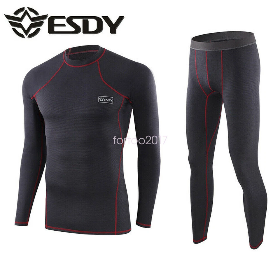 ESDY Mens Thermal Compression Shirt Long Base Layer Warm Underwear Top Pants Set - Image 1 of 4