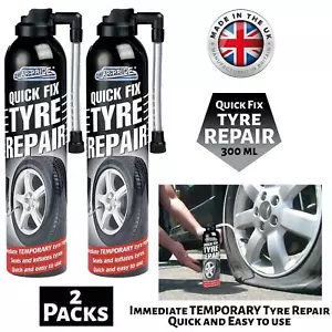 2 x QUICK FIX CAR EMERGENCY FLAT TYRE INFLATE PUNCTURE REPAIR KIT 300ml - Picture 1 of 2