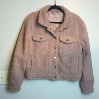 JouJou Fuzzy Cropped Jacket Large Pink Faux Fur - Image 1 of 4