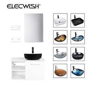 ELECWISH 28 in Bathroom Vanity Floating Cabinet w/ Vessel Sink Set Faucet Pop Up - Picture 1 of 32