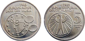 Germany 1985 F 5 Deutsche Mark Copper-nickel clad nickel BU - Picture 1 of 1