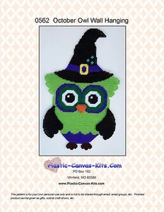 October/Halloween Witch Owl Wall Hanging-Plastic Canvas Pattern or Kit - Picture 1 of 2