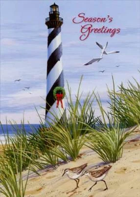 Black & White Lighthouse - Red Farm Studios Box of 18 Nautical Christmas Cards