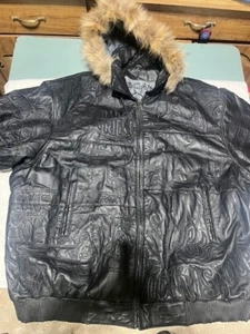 Vintage SCARFACE Movie Embroidered Stitched Leather Coat 6xl Hip Hop W/ Hood - Picture 1 of 20