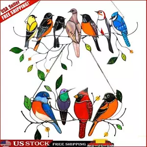 Multicolor Birds Suncatcher Stained Panel w/Chain for Glass Window Hanging Decor - Picture 1 of 12
