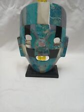 Mexican Ceramic Stone Inlay Mask On Stand Green Multicolor 