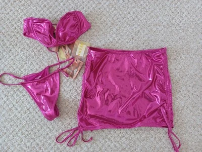 NEENA SWIM Metalic Fuschia Pink Bikini Set & Skirt Size XS/S - Image 1 of 4