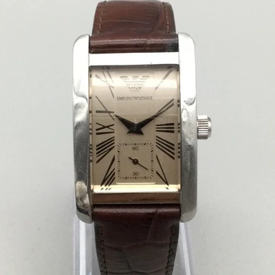 Emporio Armani Watch Women 25mm Steel Rectangle AR-0155 Leather New Battery - Image 1 of 4