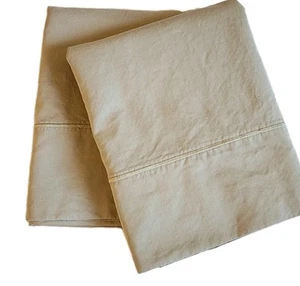 2 MALOUF FINE LINENS SANDTONE SATIN STRIPE 600 TC KING PILLOWCASES 20x38" EUC - Picture 1 of 3