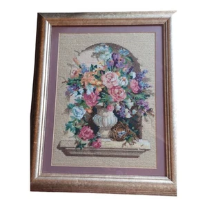 Vintage Needlepoint Floral Art In Frame 22x18” Out Of Frame 15.5x11.5" - Picture 1 of 12